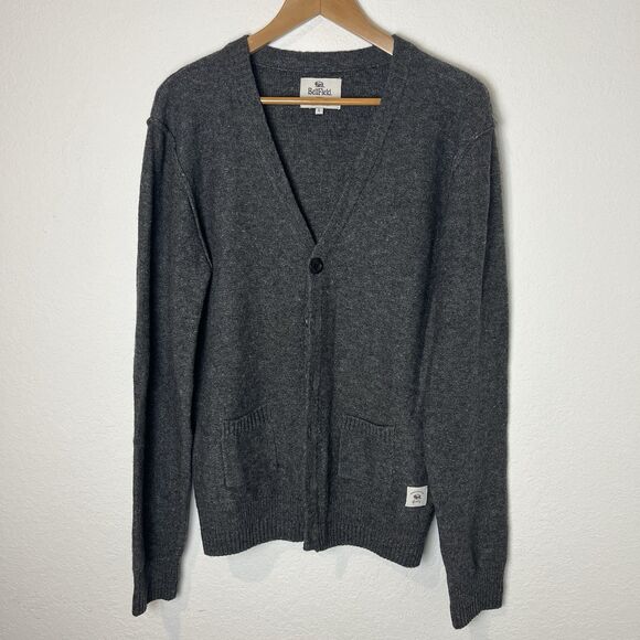 Bellfield Men’s Cardigan Lambswool Gray Large 248 - Picture 1 of 8